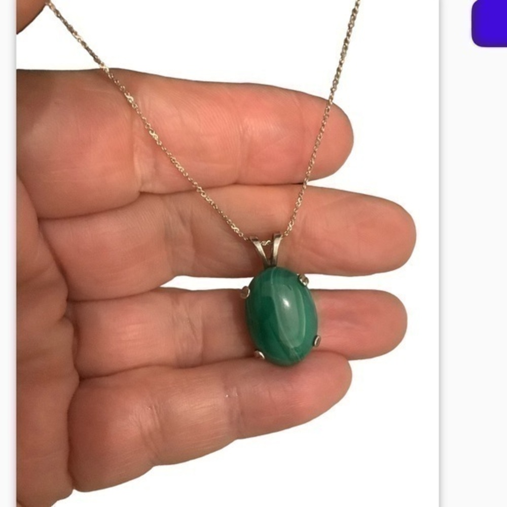 Green Malachite sterling silver pendant necklace